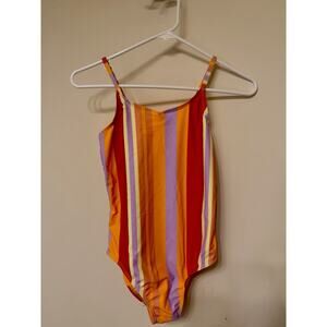 Breaking Waves Girls Size 14 Swimsuit Orange Stripe One Piece